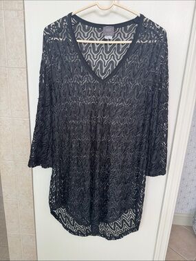 elif for Jordan Taylor Black Lace V-Neck Bathing Suit Cover Up